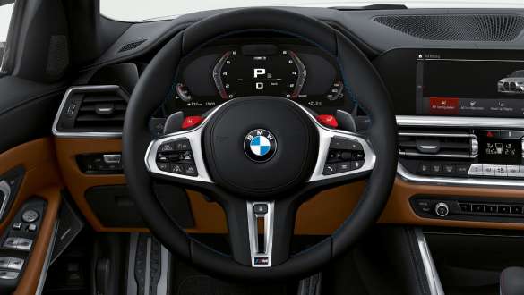 Volante M em pele, BMW M3 Competition Berlina, G80, 2020 BMW M3 Competition Berlina, G80, 2020, volante M em pele, interior do posto de condução