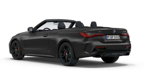 Perspetiva lateral a três quartos do BMW M440i xDrive Cabrio, G23, 2020 BMW M440i xDrive Cabrio, pintura cinza Frozen Deep metalizada BMW Individual, G23, 2020, perspetiva traseira a três quartos
