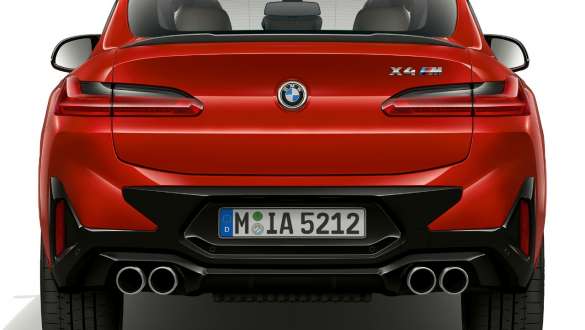 Design da traseira, BMW X4 M, F98, LCI, atualização, 2021 BMW X4 M, F98, LCI, atualização, 2021, cor exterior vermelho Toronto metalizada, design, perspetiva traseira
