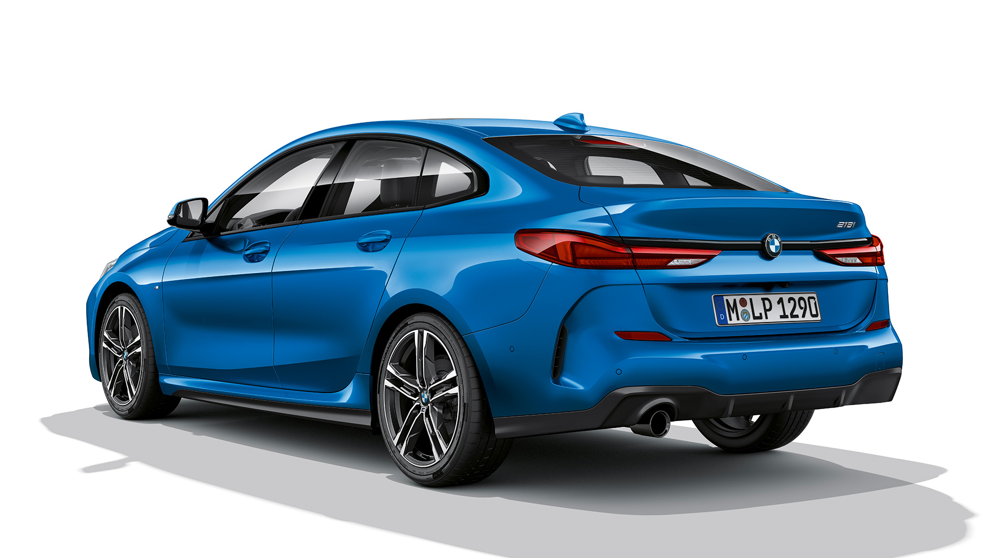 Frisos BMW Individual Shadow Line brilhante, BMW Série 2 Gran Coupé Versão Desportiva M Frisos BMW Individual Shadow Line brilhante, BMW Série 2 Gran Coupé, Versão Desportiva M, pintura azul Misano metalizada, F44 perspetiva lateral a três quartos