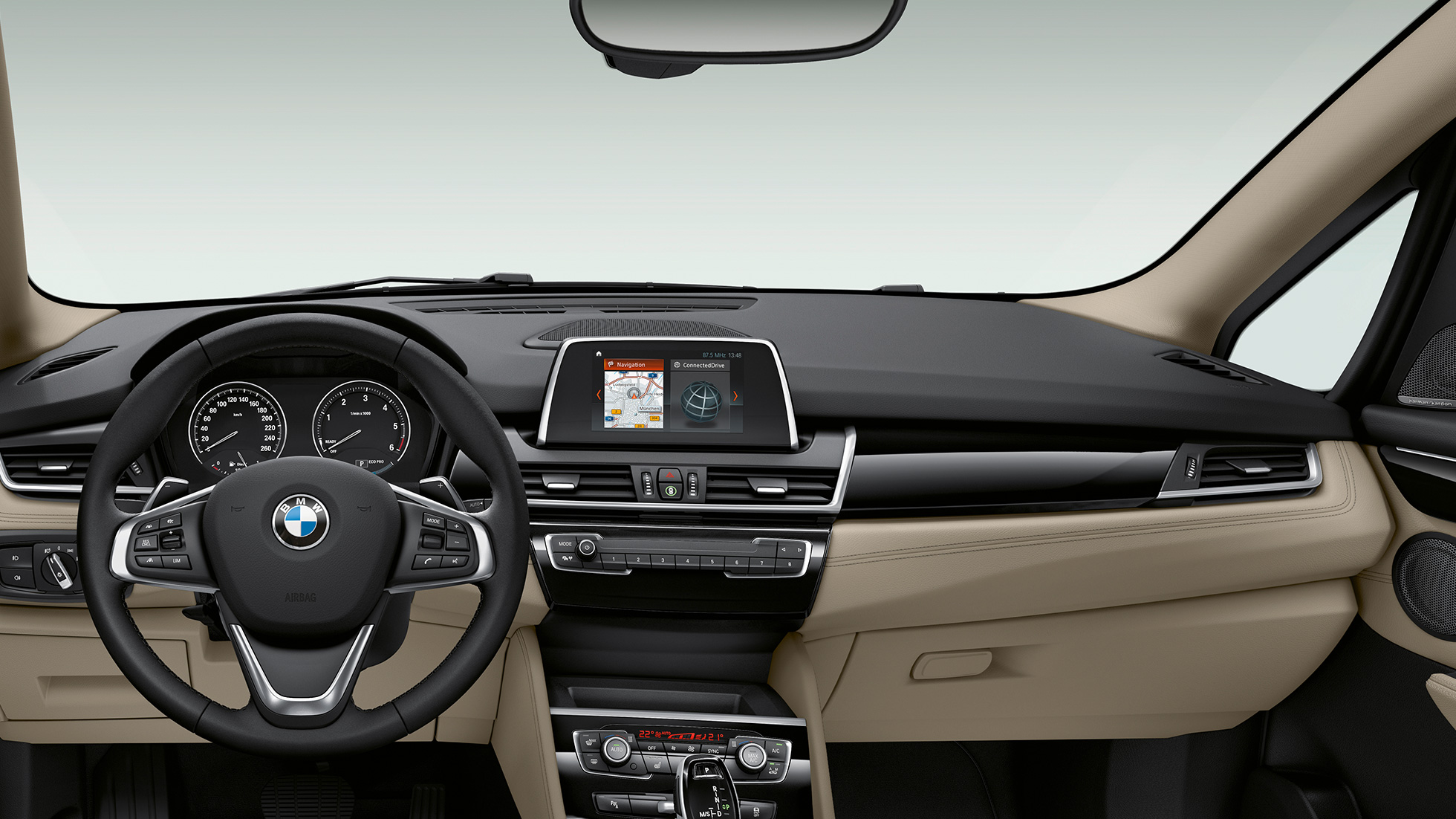 Posto de condução, BMW Série 2 Gran Tourer, BMW 220d Versão Sport Line, F46, 2018, interior
