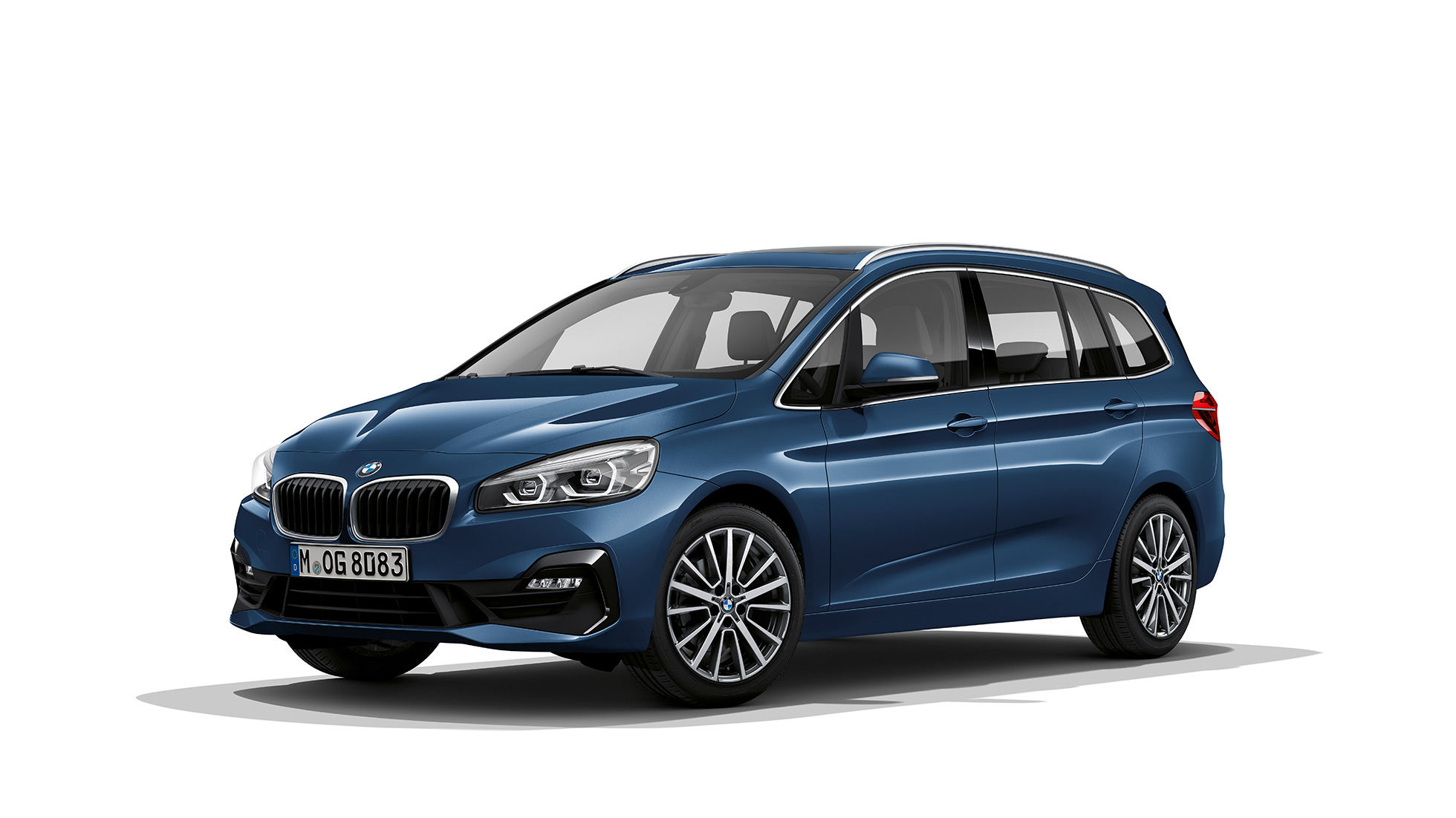 BMW Série 2 Gran Tourer, BMW 218i, F46, 2018, azul Mediterranean metalizado, perspetiva frontal a três quartos 