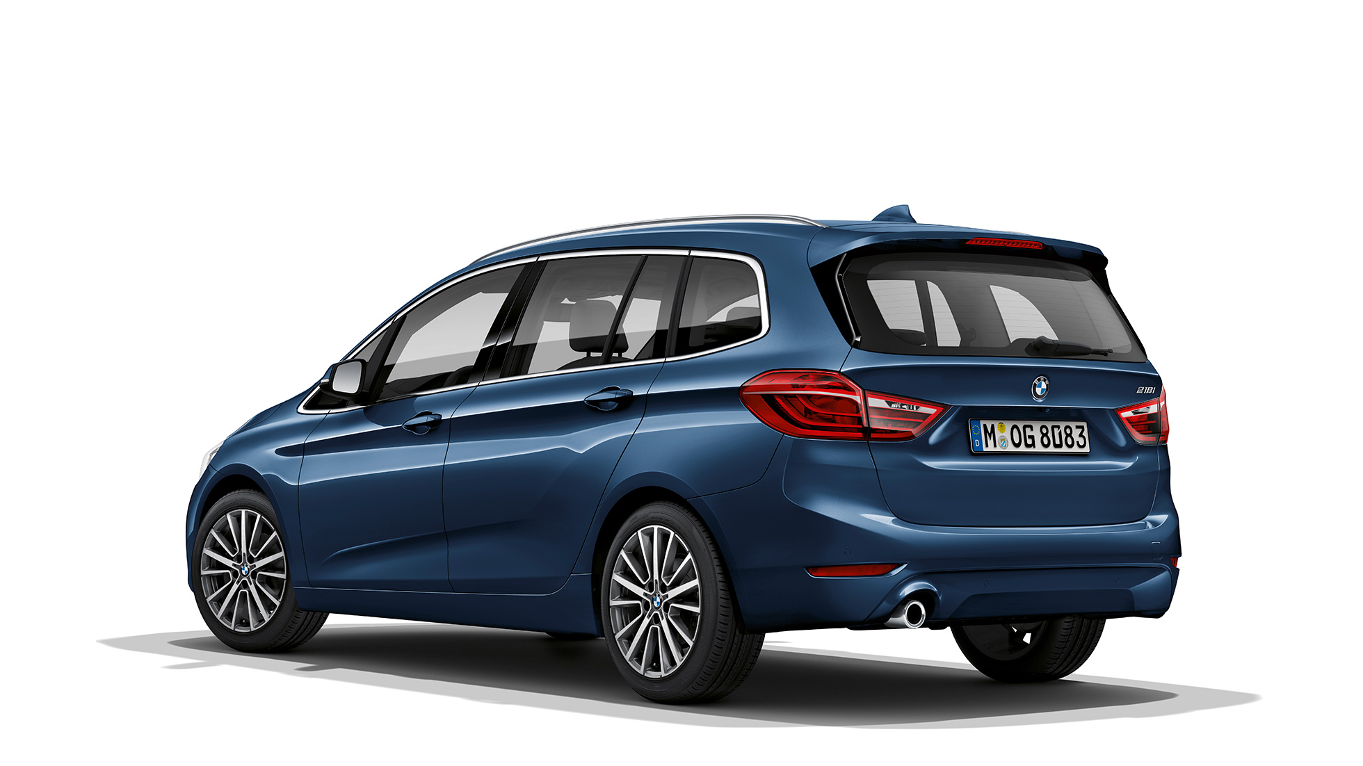 BMW Série 2 Gran Tourer, BMW 218i, Versão Advantage, F46, 2018, azul Mediterranean metalizado, perspetiva traseira a três quartos 