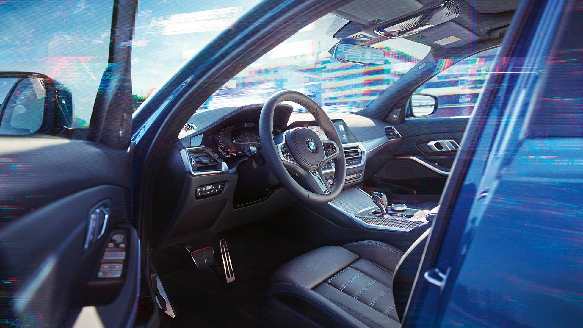 BMW Série 3 Berlina, interior. Grande plano do interior do BMW Série 3 Berlina.
