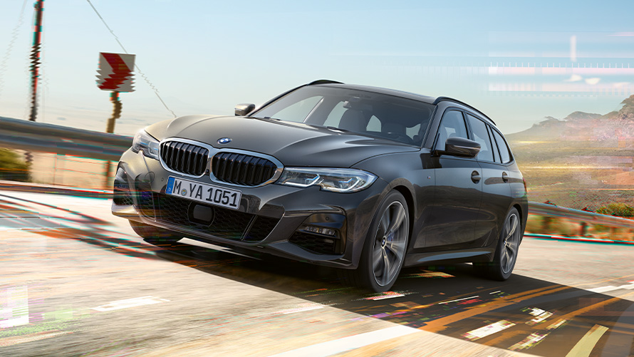 BMW Série 3 Touring (G21), pintura cinza Dravite, perspetiva frontal a três quartos BMW Série 3 Touring (G21), pintura cinza Dravite, perspetiva frontal a três quartos