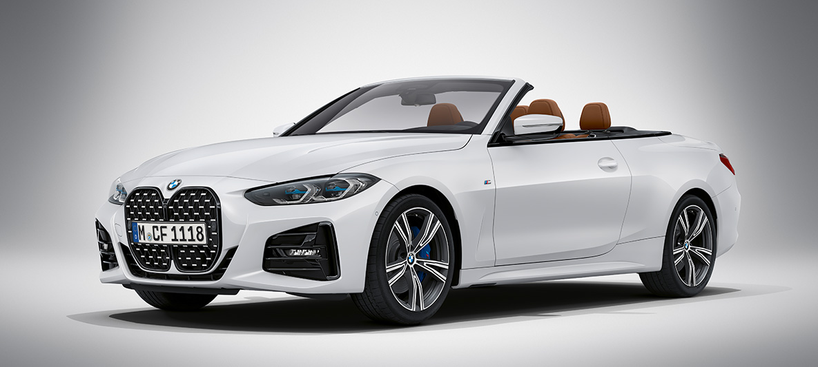 Pintura branco Brilliant BMW Individual metalizada, BMW Série 4 Cabrio, G23, 2020 BMW Série 4 Cabrio, pintura branco Brilliant BMW Individual metalizada, G23, 2020, perspetiva frontal a três quartos, estacionado