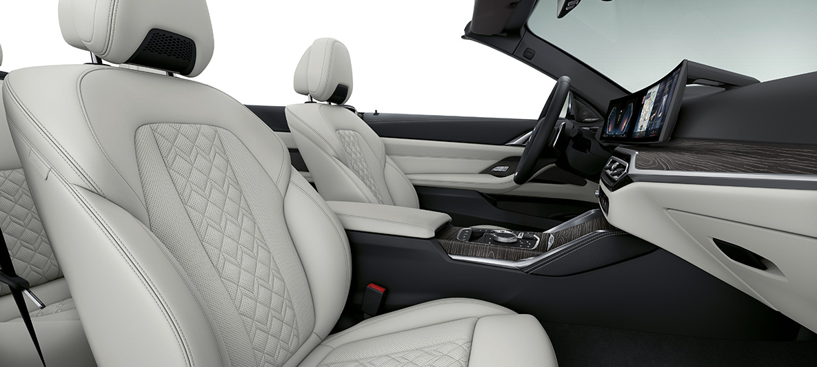 Pele integral Merino BMW Individual em branco Ivory, BMW Série 4 Cabrio, G23, 2020, interior Pele integral Merino BMW Individual em branco Ivory, BMW Série 4 Cabrio, G23, 2020, interior, posto de condução