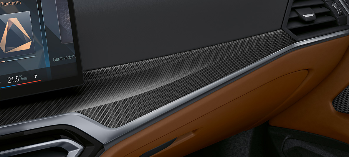 Frisos interiores BMW Individual em fibra de carbono com linha de realce em cromado brilho pérola, BMW Série 4 Cabrio, G23, 2020, interior Frisos interiores BMW Individual em fibra de carbono com linha de realce em cromado brilho pérola, BMW Série 4 Cabrio, G23, 2020, interior