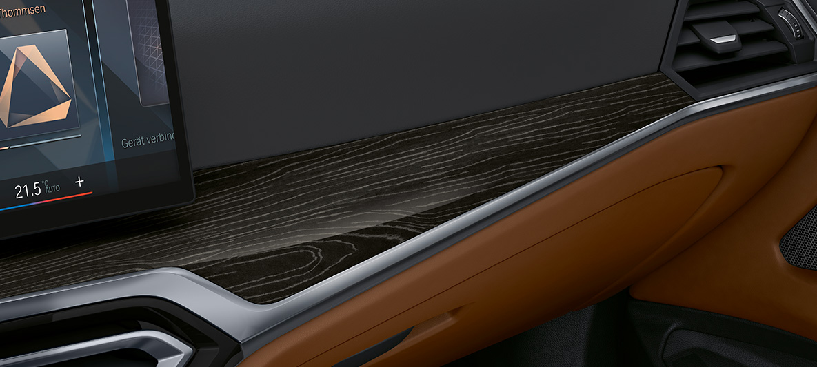 Frisos interiores BMW Individual em madeira nobre Fineline porosa em preto com efeito prata, linha de realce em cromado brilho pérola, BMW Série 4 Cabrio, G23, 2020, interior Frisos interiores BMW Individual em madeira nobre Fineline porosa em preto com efeito prata, com linha de realce em cromado brilho pérola, BMW Série 4 Cabrio, G23, 2020, interior