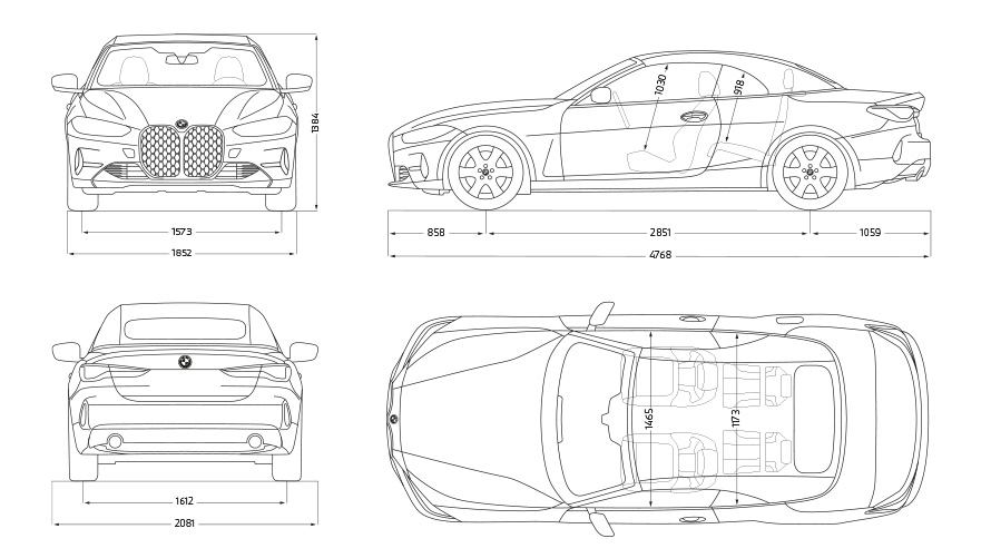 BMW Série 4 Cabrio, BMW 430i, G23, 2020 BMW Série 4 Cabrio, BMW 430i, G23, 2020, esquema dos dados
