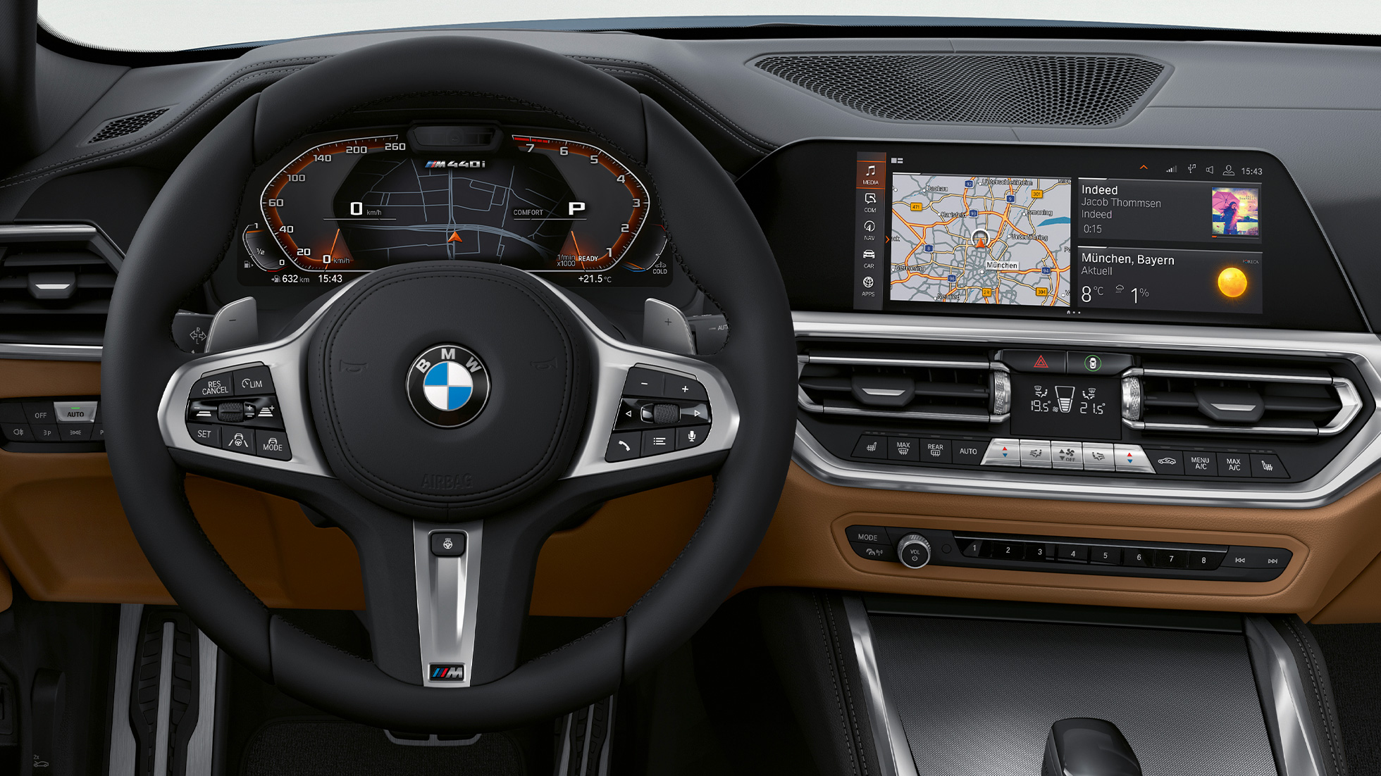 Volante e assistente de voz do BMW Série 4 Coupé, G22 BMW Série 4 Coupé, G22, 2020, interior, volante e assistente de voz