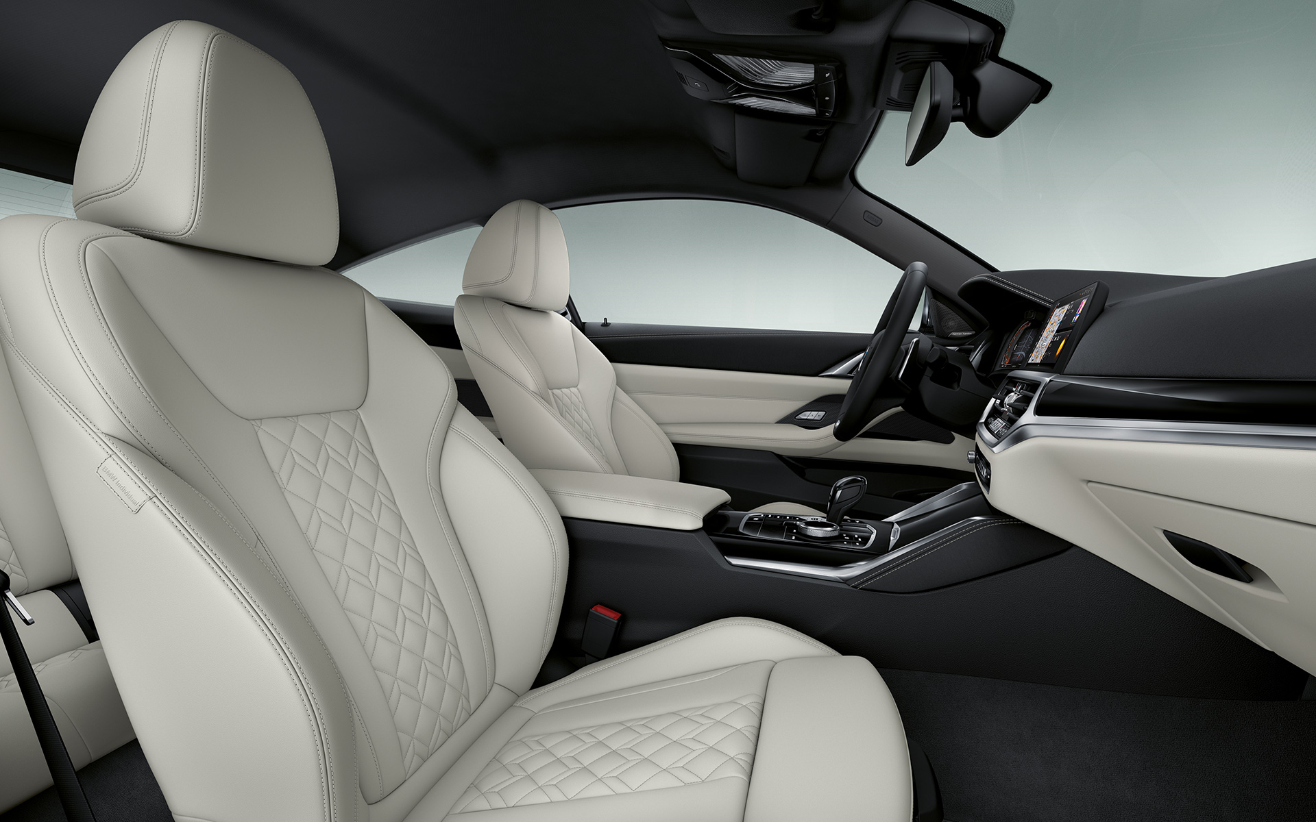Pele Merino BMW Individual com elementos adicionais em branco Ivory, BMW Série 4 Coupé, Individual, G22, 2020, cockpit Pele Merino BMW Individual com elementos adicionais em branco Ivory, BMW Série 4 Coupé, Individual, G22, 2020