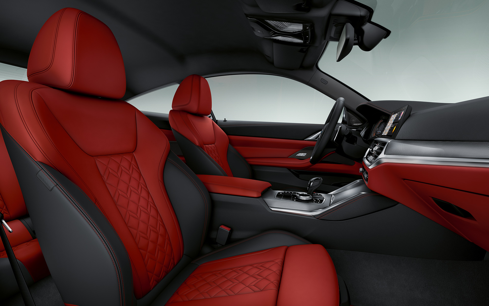Pele integral Merino BMW Individual com elementos adicionais em vermelho Fiona/preto, BMW Série 4 Coupé, Individual, G22, 2020 Pele integral Merino BMW Individual com conteúdos adicionais em vermelho Fiona/preto, BMW Série 4 Coupé, Individual, G22, 2020