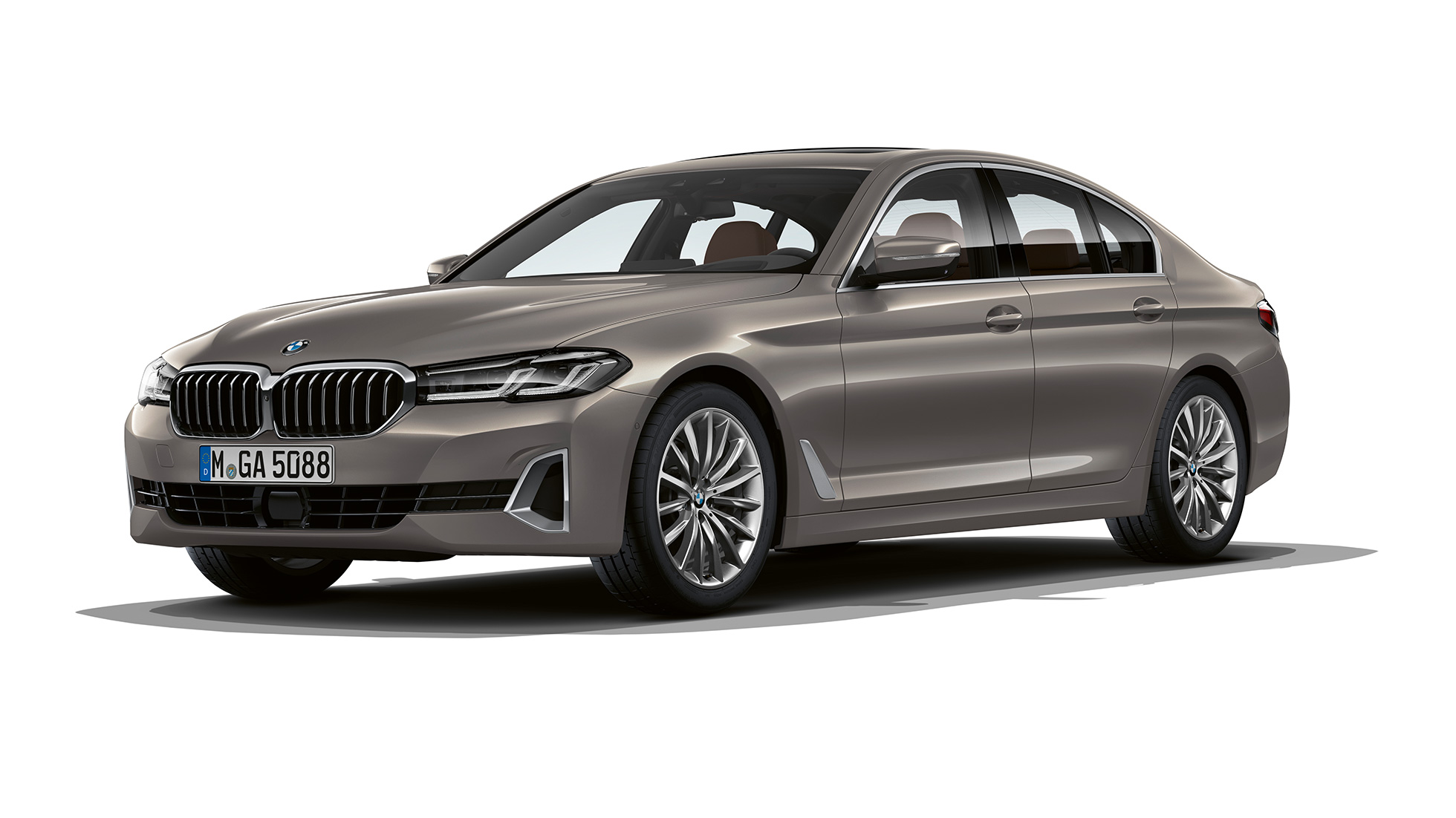 BMW Série 5 Berlina, G30, Versão Line Luxury, dianteira BMW Série 5 Berlina 520d xDrive, G30, 2020, Versão Line Luxury, pintura cinza Bernina, perspetiva frontal a três quartos