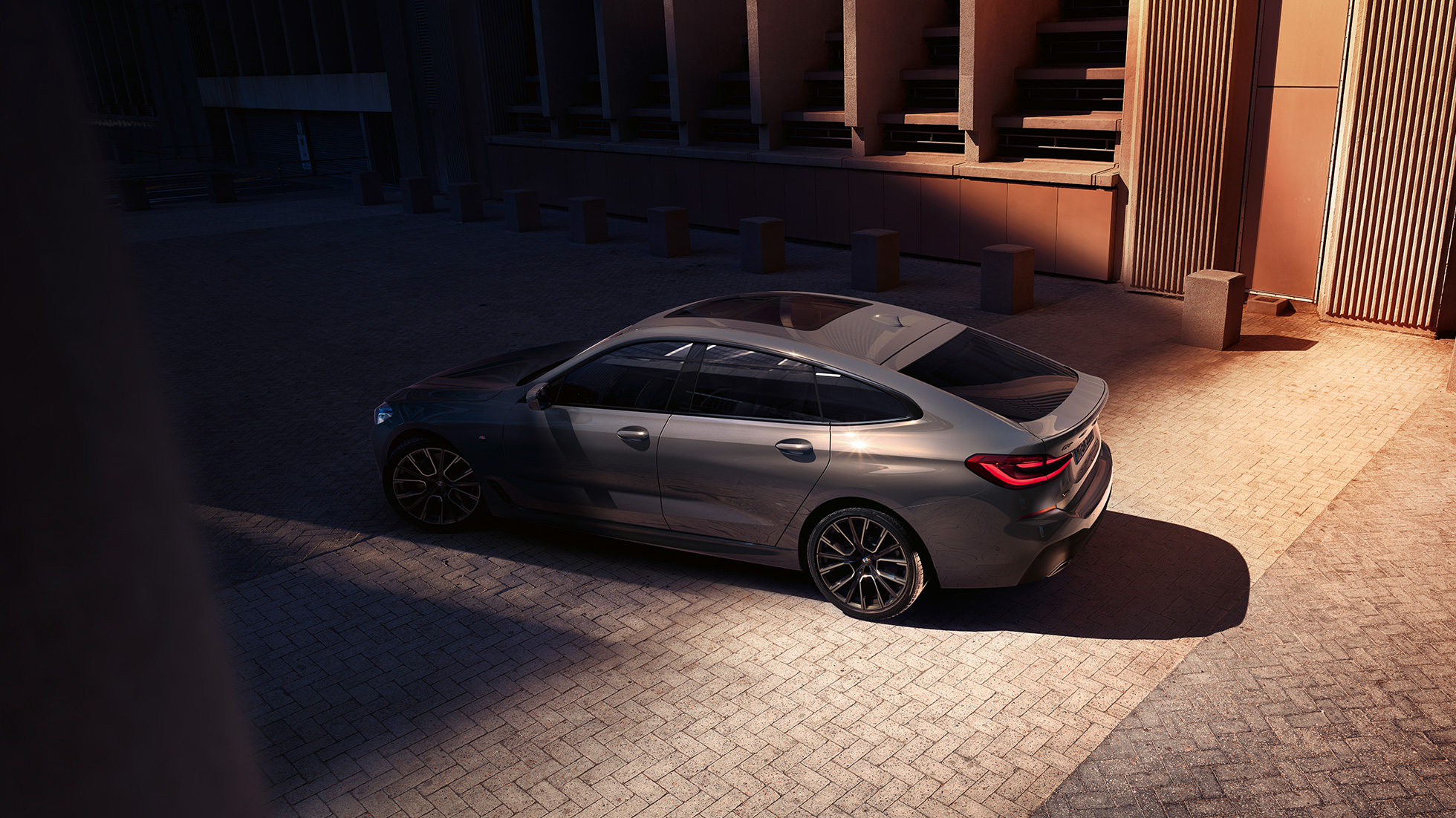 Exterior, BMW Série 6 Gran Turismo, G32, 2020 BMW Série 6 Gran Turismo 640i xDrive, G32, 2020, pintura cinza Bernina, perspetiva aérea