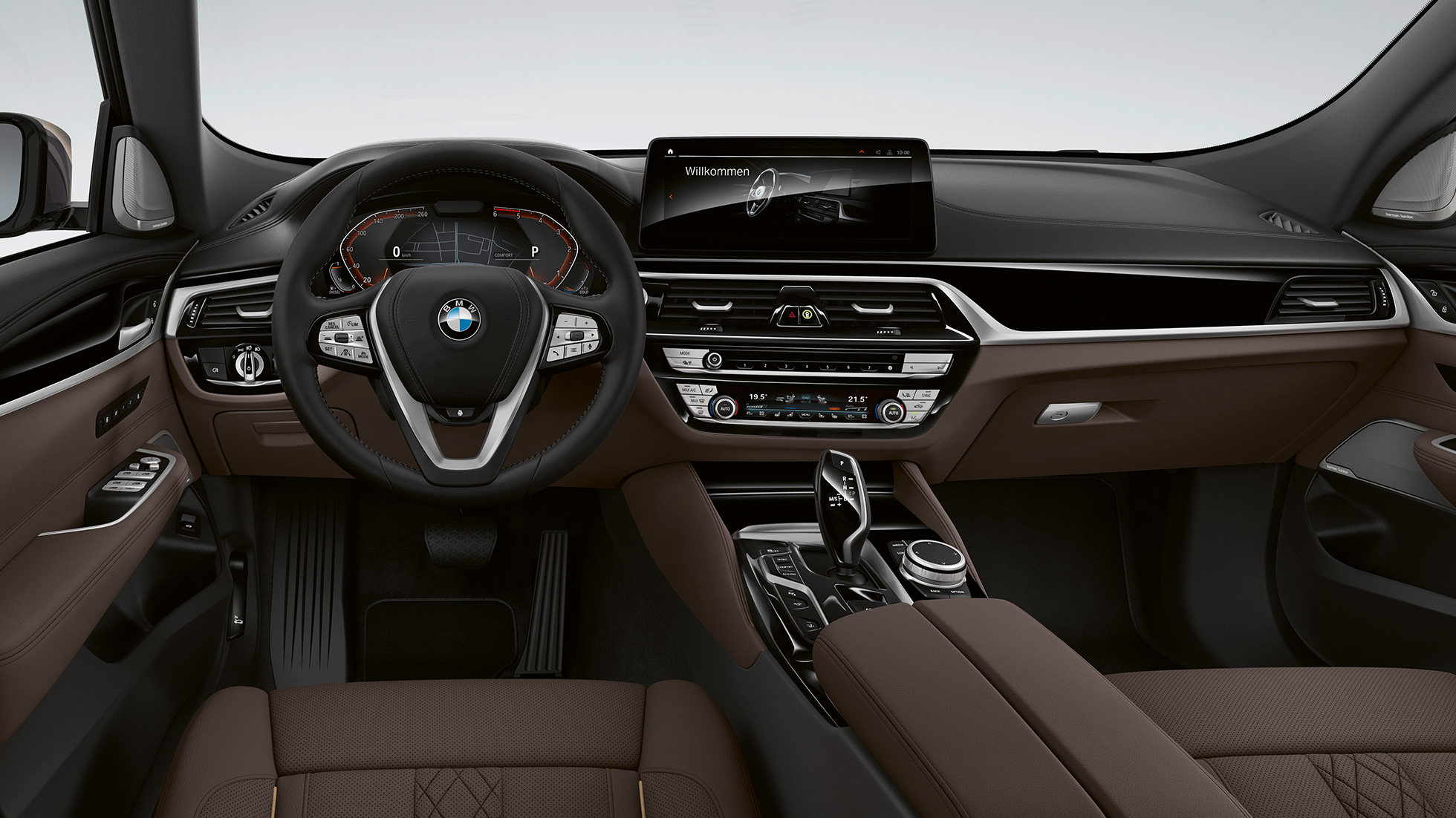 Posto de condução, BMW Série 6 Gran Turismo, Versão Luxury Line, G32, 2020 BMW Série 6 Gran Turismo, G32, BMW 640d, BMW xDrive, 2020, Versão Luxury Line, pele Exclusive Nappa em Mokka, interior