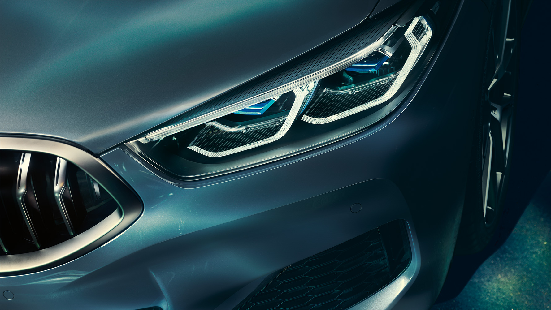 The BMW 8 Series, laser light Close-up of the laser light on the the front of the BMW 8 Series