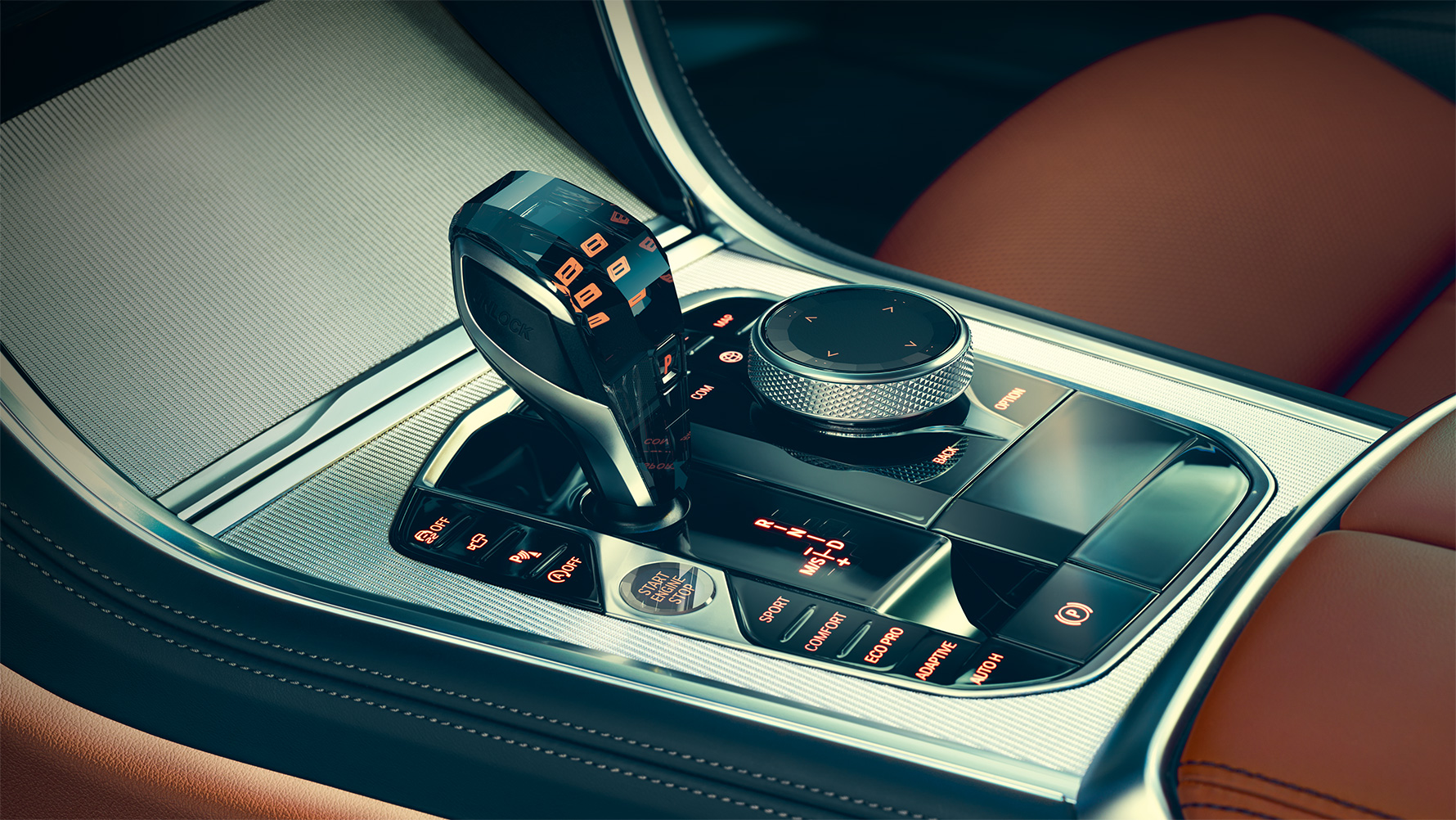 BMW 8 Series Coupé glass applications Close-up of the BMW 8 Series Coupé glass applications in the interior.