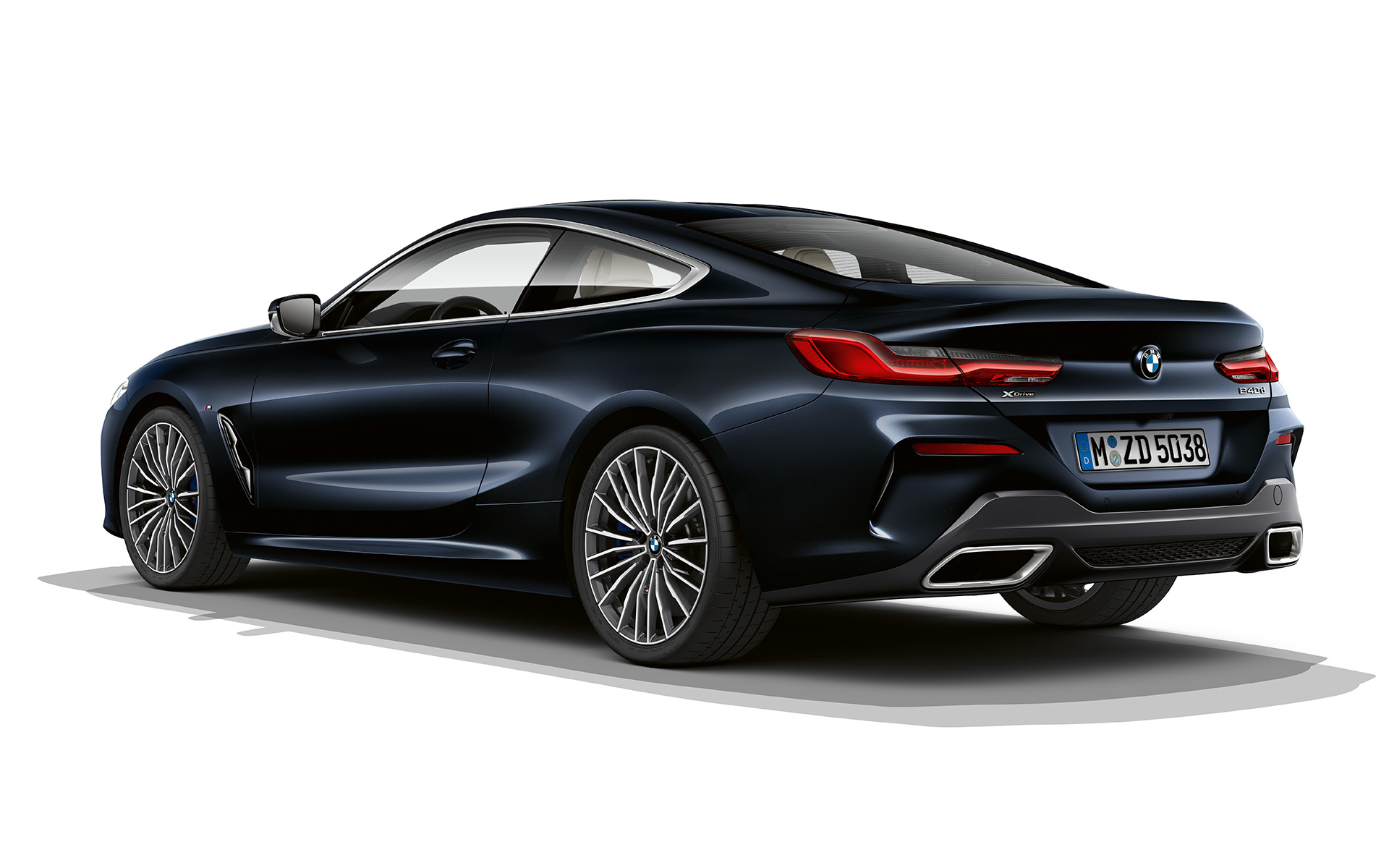 BMW 8 Series Coupé, carbon black metallic Still shot of the BMW 8 Series Coupé in carbon black metallic against a white background.