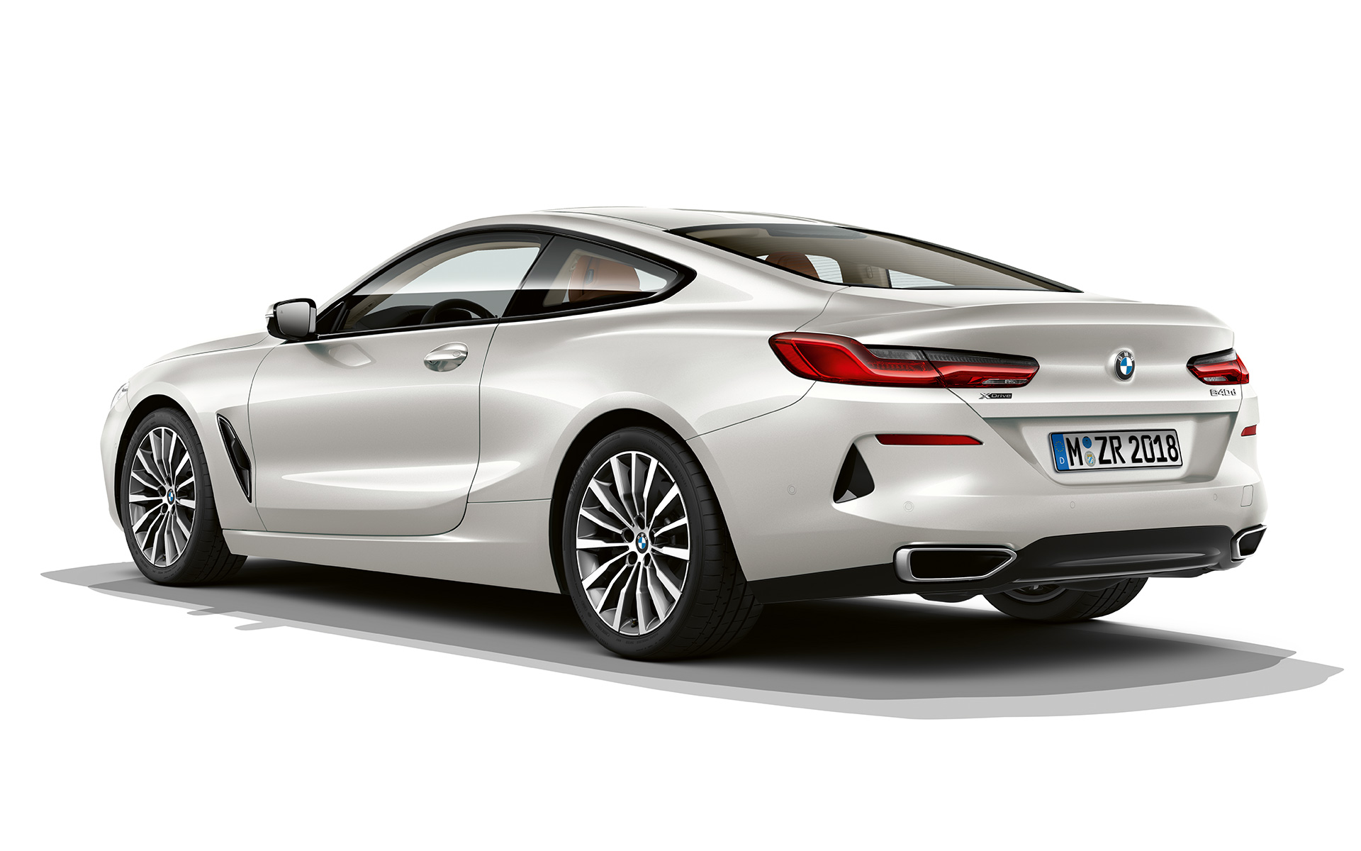 BMW 8 Series Coupé, C pillar Still shot of the BMW 8 Series Coupé in Bluestone metallic against a white background.