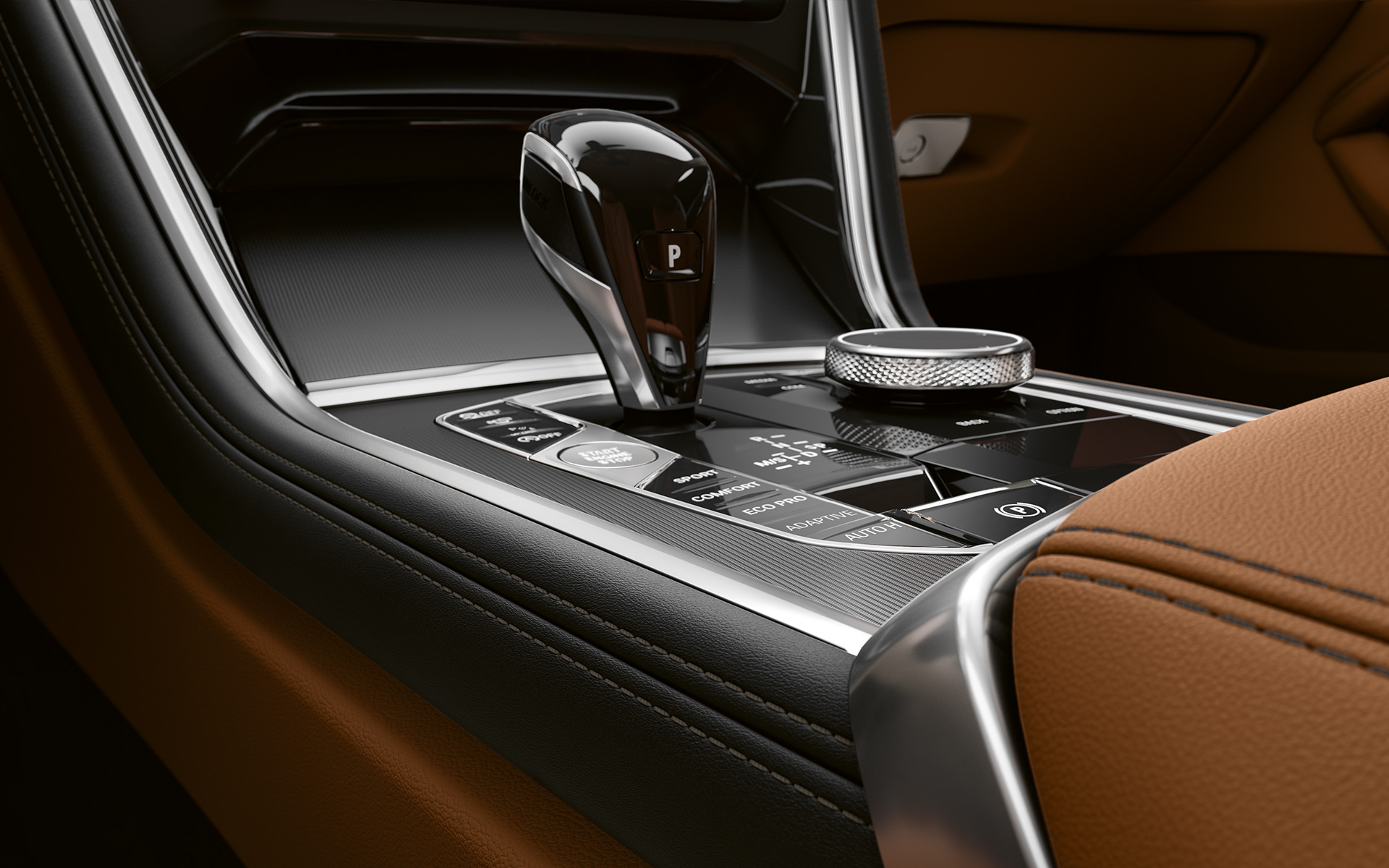 BMW 8 Series Coupé, middle console Close-up of the middle console of the BMW 8 Series Coupé.