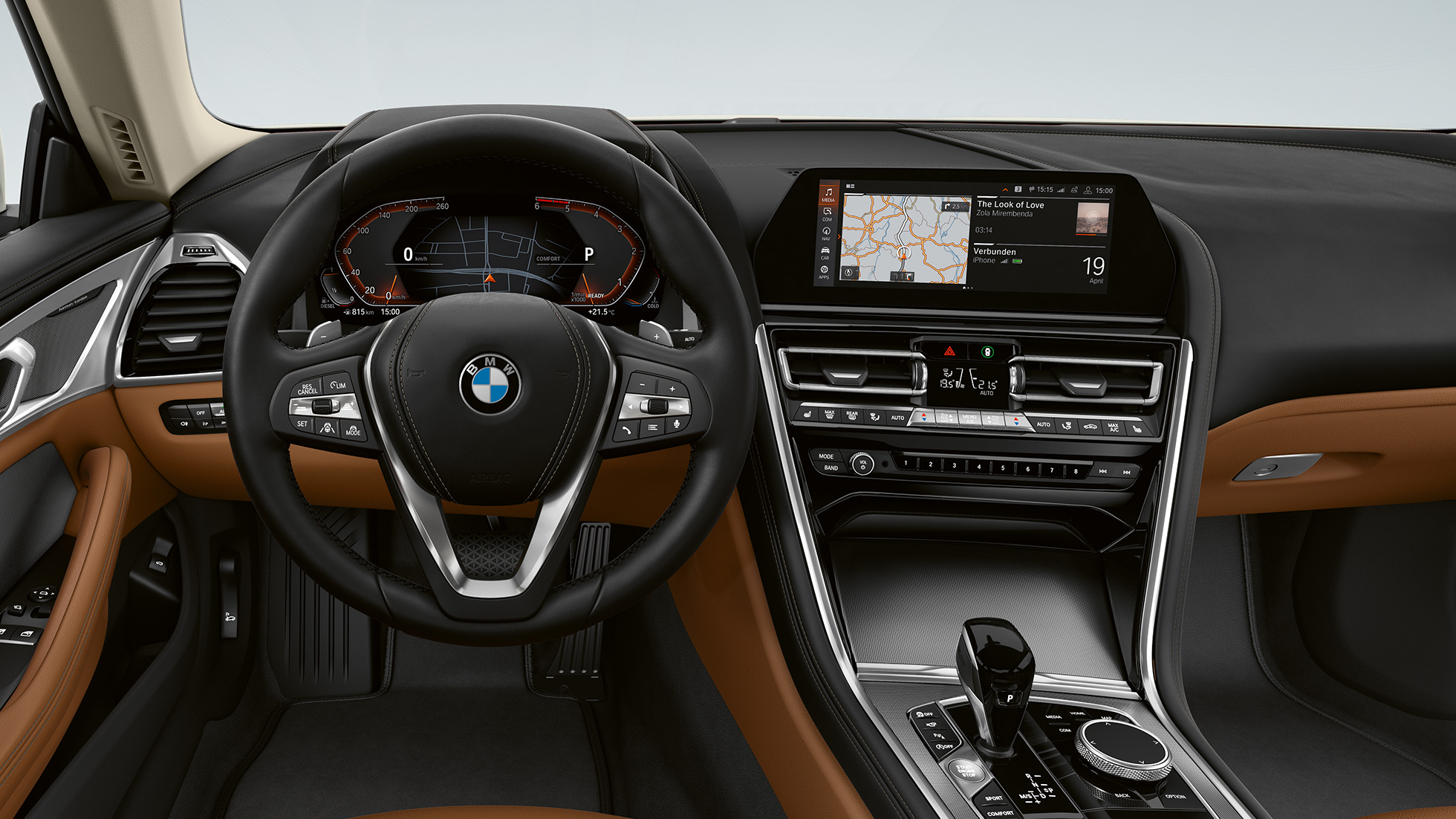 Frisos interiores em alumínio com efeito Mesh, escuro. BMW Série 8 Coupé, posto de condução, frisos interiores em alumínio com efeito Mesh, escuro.