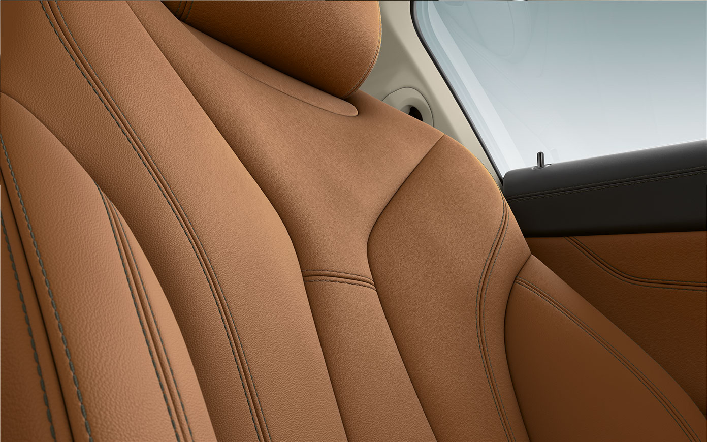 BMW Série 8 Coupé, estofos Grande plano dos estofos e das costuras do BMW Série 8 Coupé.