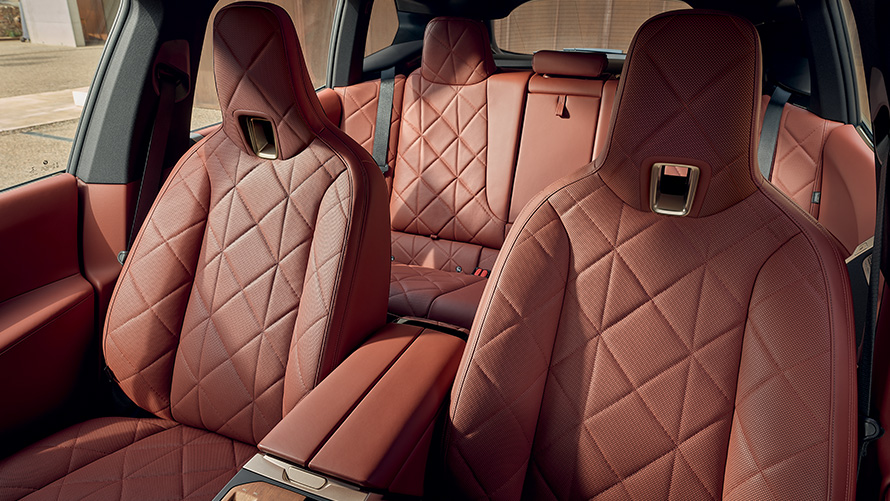 BMW iX, i20, SUV elétrico, interior BMW iX, i20, SUV elétrico, design interior Suite, pele Castanea