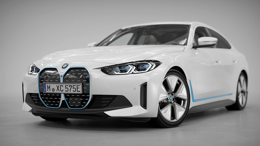 BMW i4 eDrive40, G26, 2021, pintura branco Mineral, destaques do design exterior em suma, vídeo BMW i4 eDrive40, G26, 2021, pintura branco Mineral, destaques do design exterior em suma, vídeo