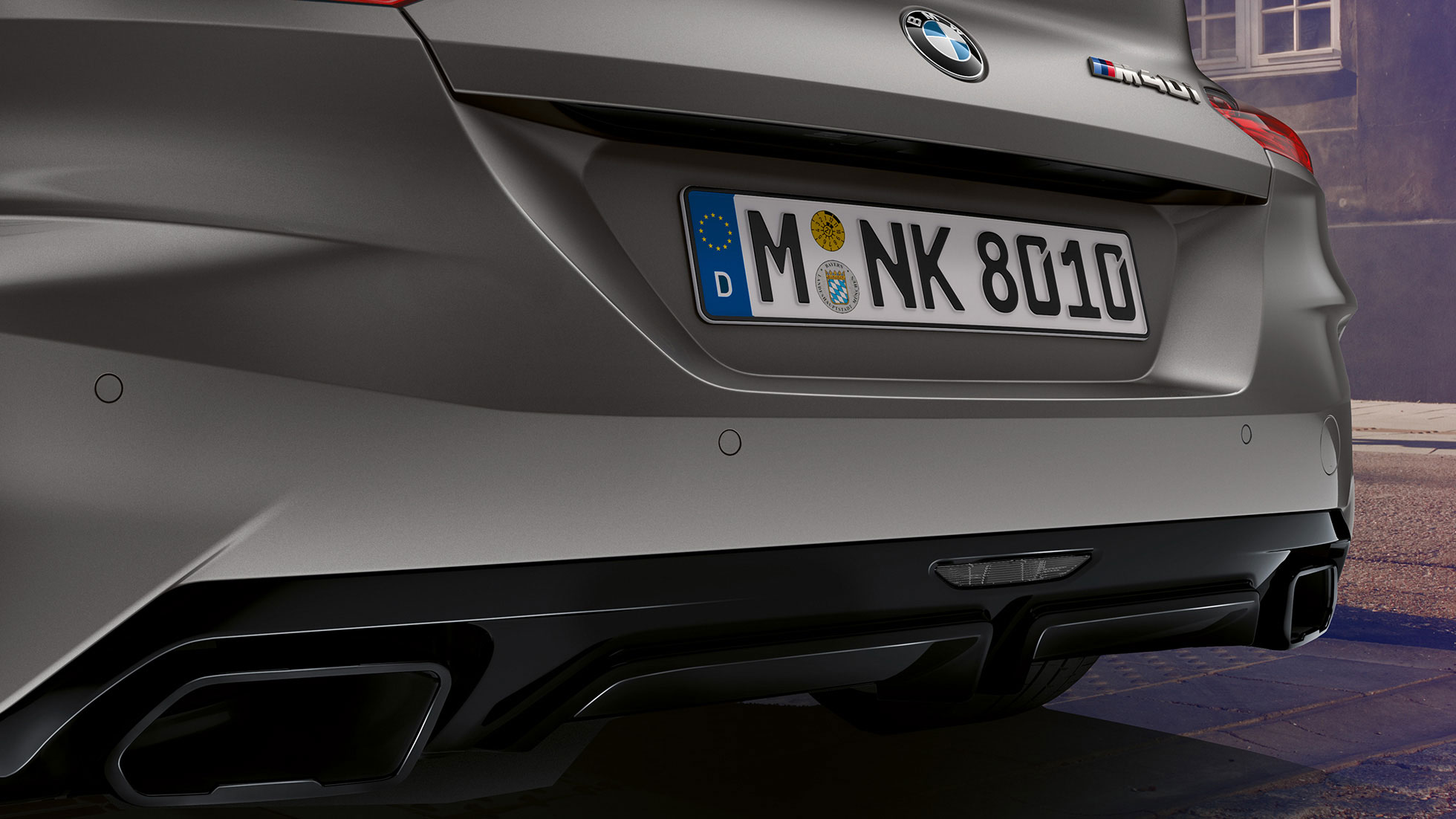 Ponteiras de escape do BMW Z4 M40i Ponteiras de escape, BMW Roadster Z4 M40i, G29, 2019, cinza Frozen BMW Individual metalizado, grande plano