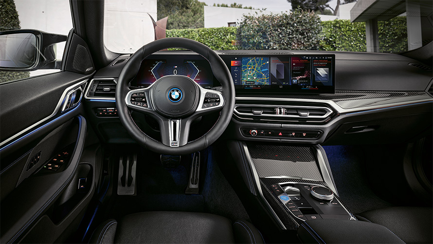 BMW i4 M50, G26, interior, cockpit, painel de instrumentos e consola central
