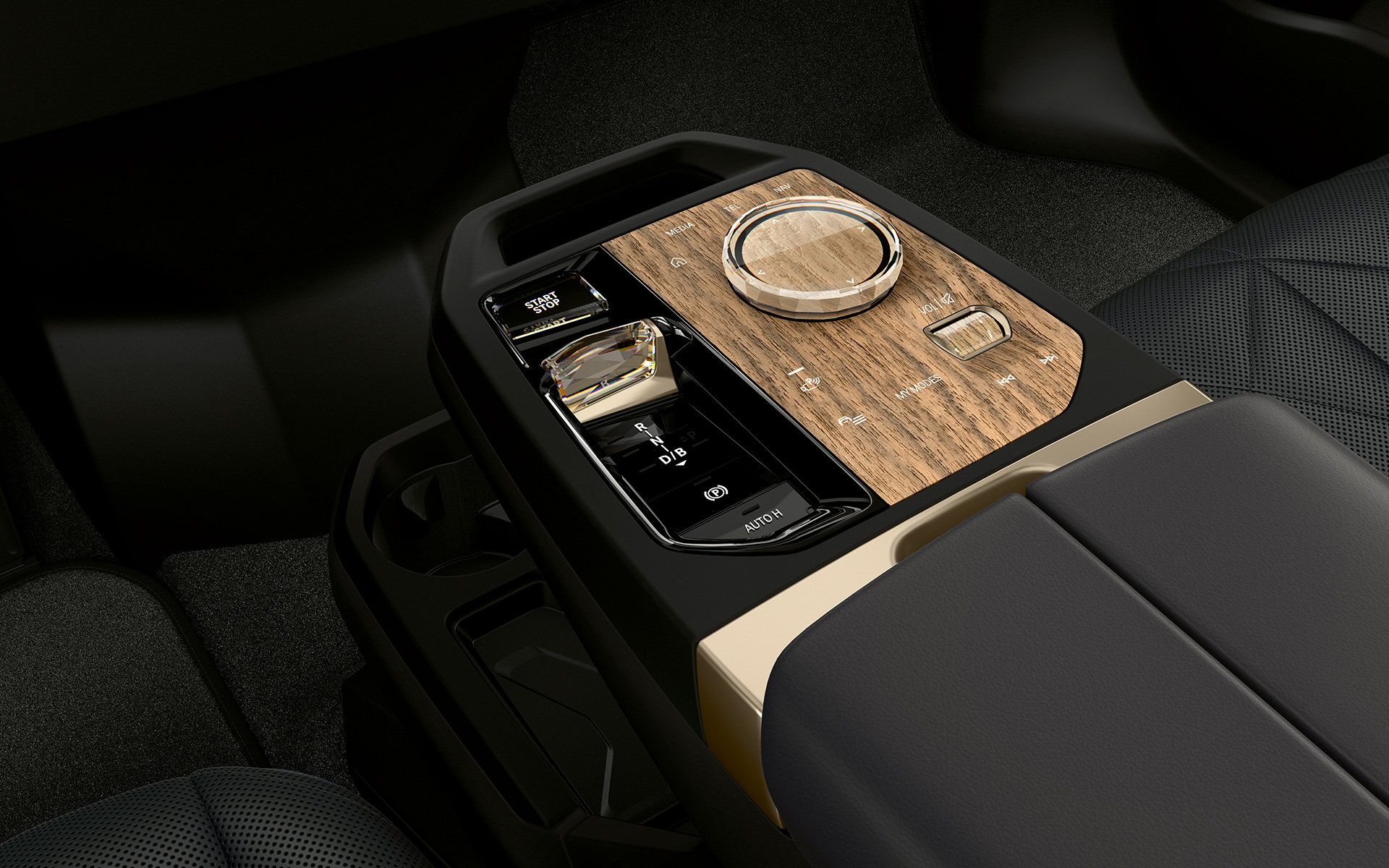 BMW iX M60, i20, 2022, SUV elétrico, automóvel elétrico, consola central com botão Start/Stop e controlador BMW, interior
