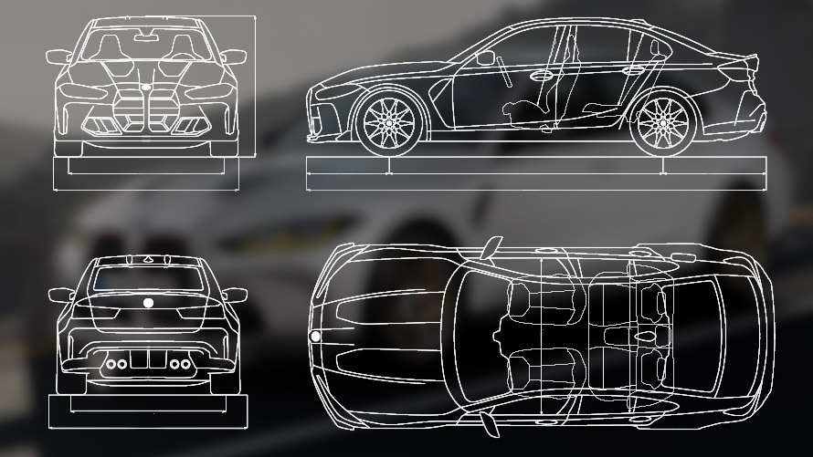 Dimensões dos desenhos, BMW M3 CS, G80 Dimensões dos desenhos, BMW M3 CS, G80