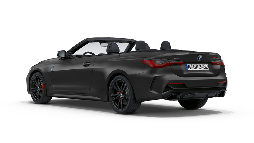 BMW M440i xDrive Cabrio, G23, 2020, pintura azul Frozen Portimao metalizada BMW Individual, perspetiva traseira a três quartos