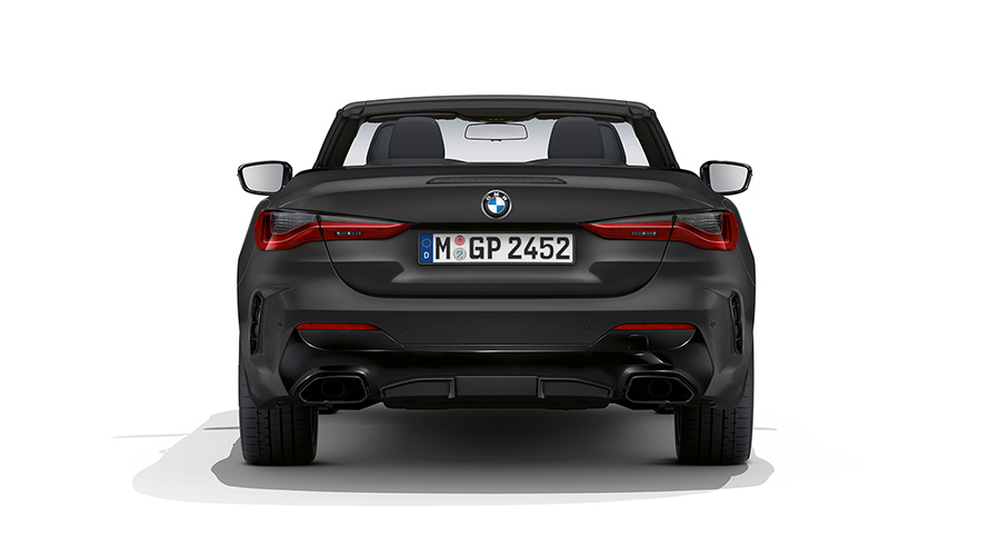 BMW M440i xDrive Cabrio, G23, 2020, pintura cinza Frozen Deep metalizada BMW Individual, perspetiva traseira, capota aberta