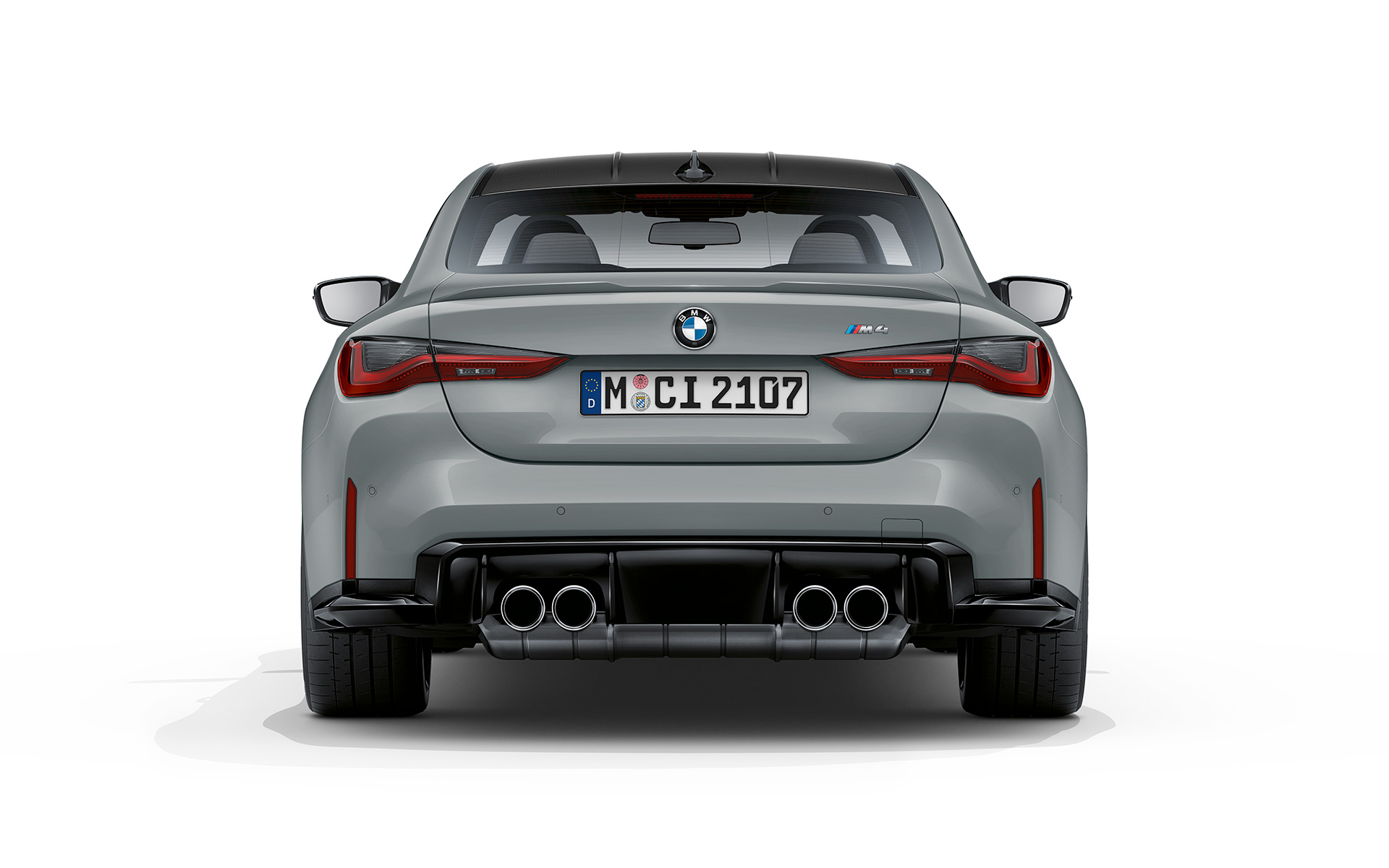 BMW M4 Coupé, G82, 2020, pintura cinza Brooklyn metalizada, perspetiva traseira