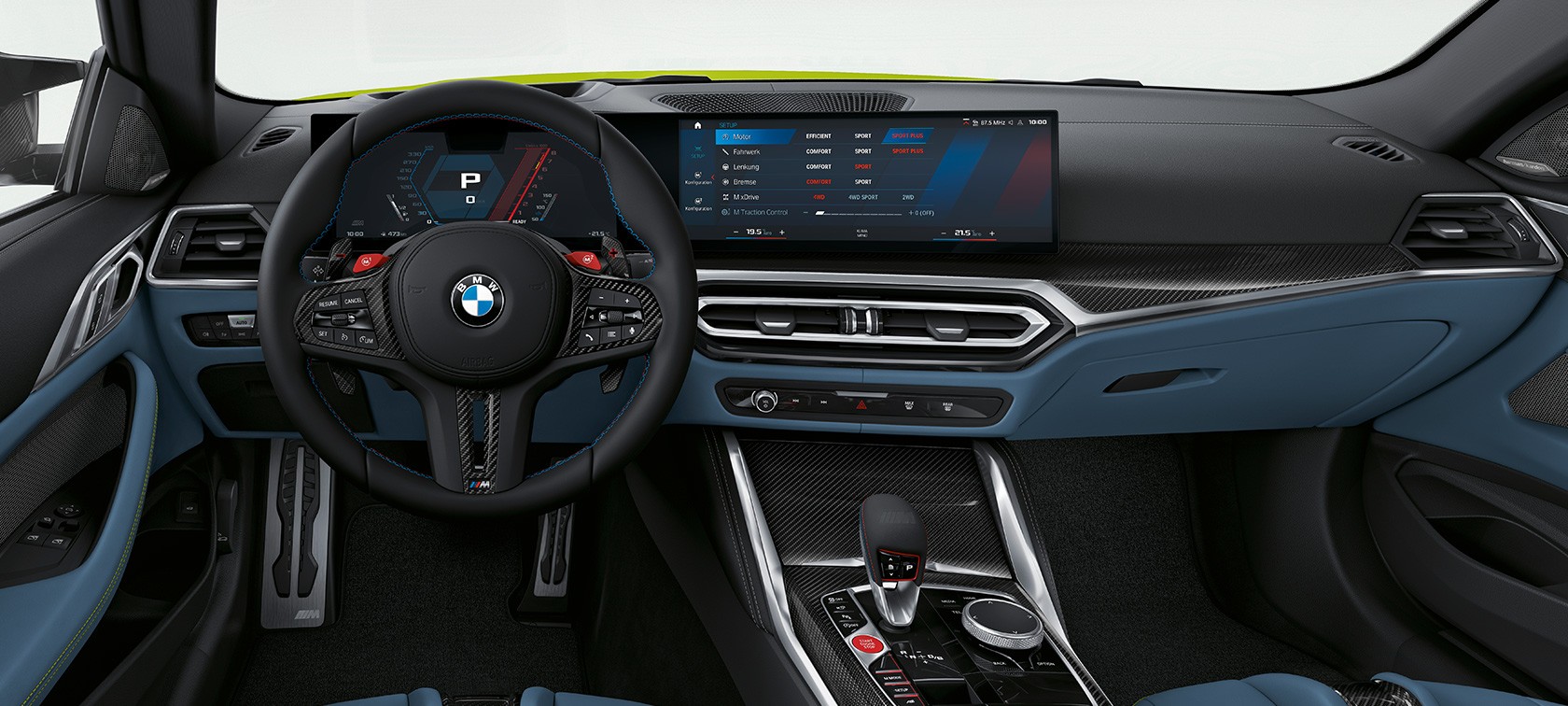BMW M4 Coupé, G82, 2020, posto de condução BMW M4 Coupé, G82, 2020, posto de condução, interior