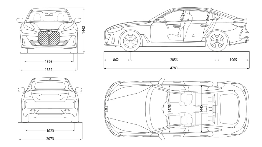 BMW Série 4 Gran Coupé, G26, esboço dos dados técnicos BMW Série 4 Gran Coupé, G26, esboço dos dados técnicos