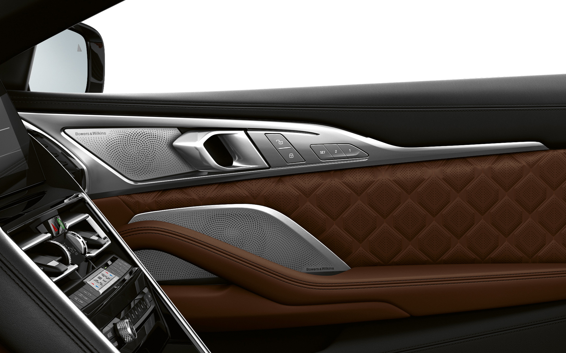 Sistema de som surround Bowers & Wilkins Diamond, BMW M8 Cabrio, F91, LCI, atualização, 2022 BMW M8 Cabrio, F91, LCI, atualização, 2022, sistema de som surround Bowers & Wilkins Diamond, grande plano