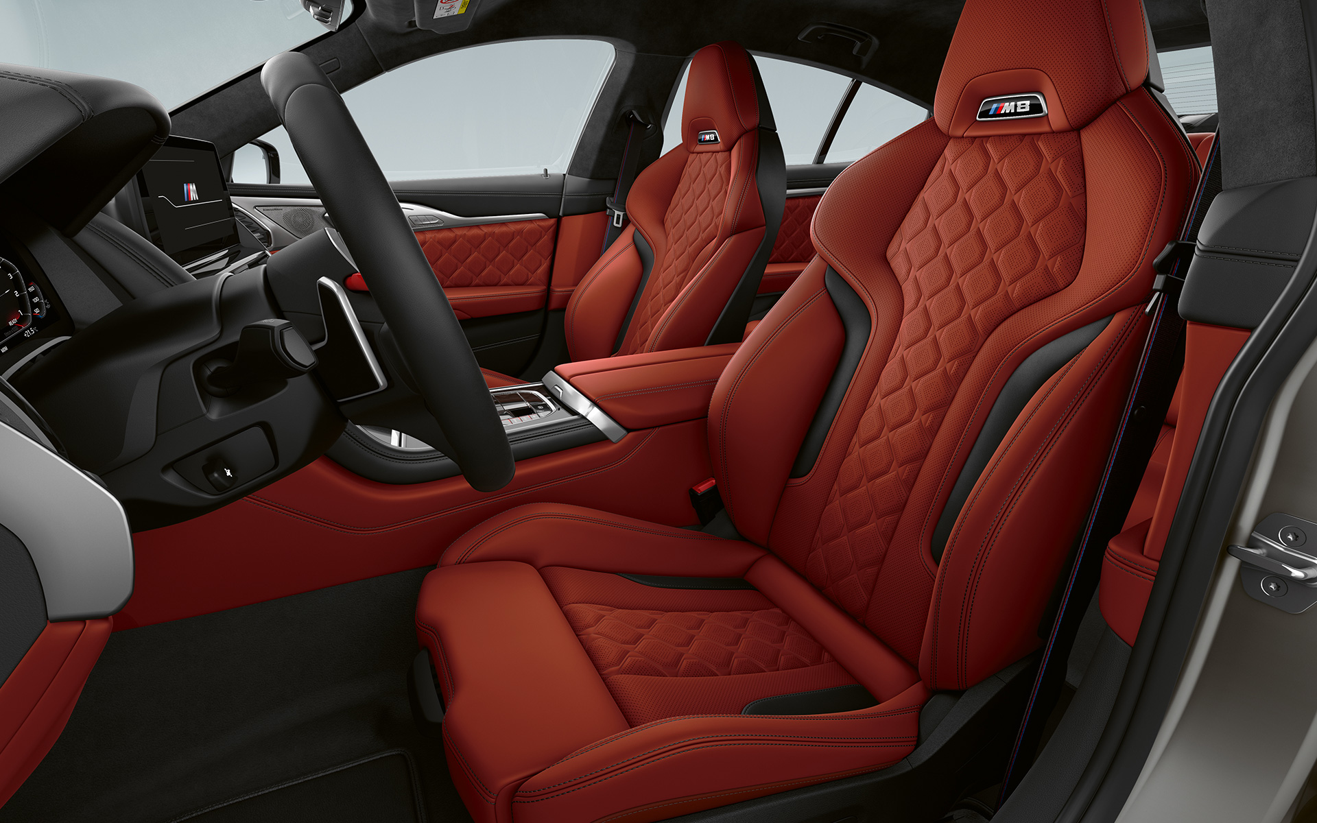Interior, bancos desportivos M, o BMW M8 Gran Coupé, F93, LCI, atualização, 2022 O BMW M8 Gran Coupé, F93, LCI, atualização, 2022, interior, bancos desportivos M