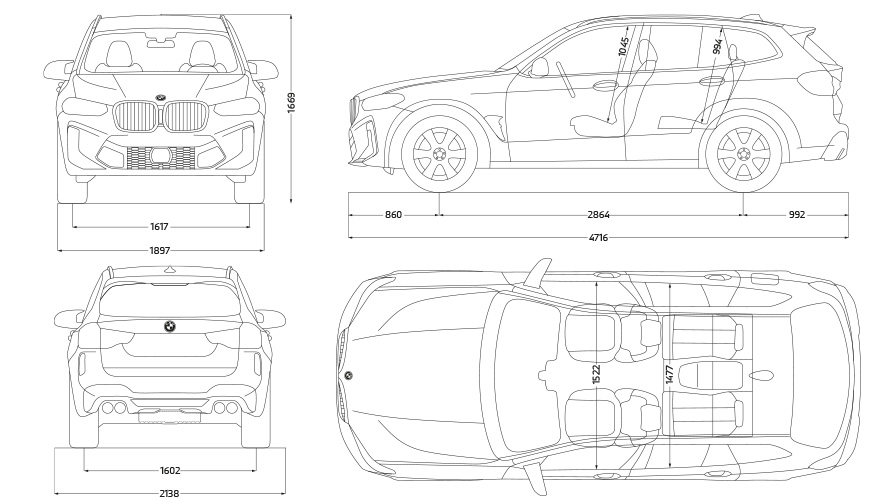 BMW X3 M, F97, esboço dos dados técnicos BMW X3 M, F97, esboço dos dados técnicos