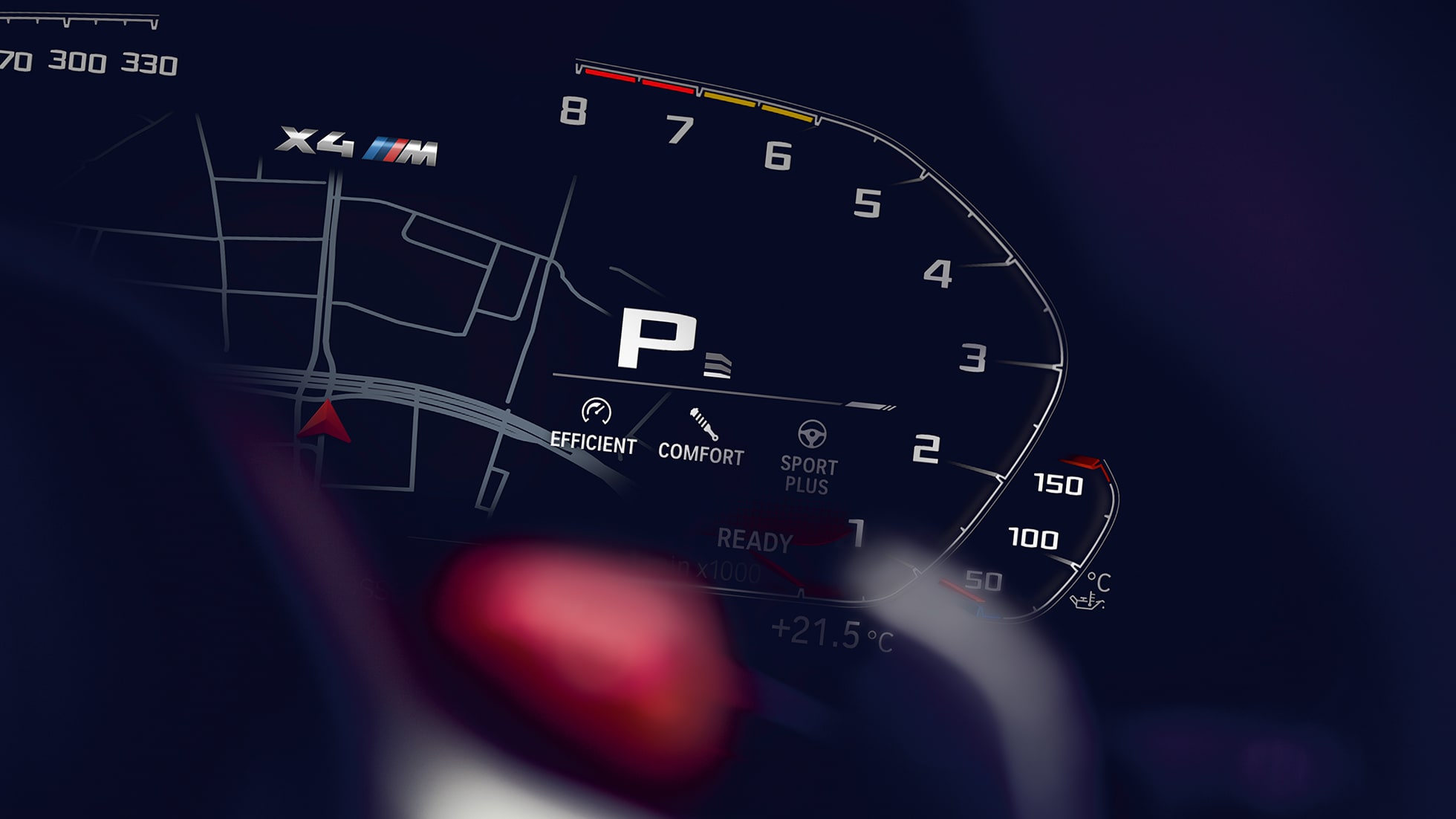 BMW X4 M Competition, conta-rotações. BMW X4 M Competition, interior, painel de instrumentos com conta-rotações.