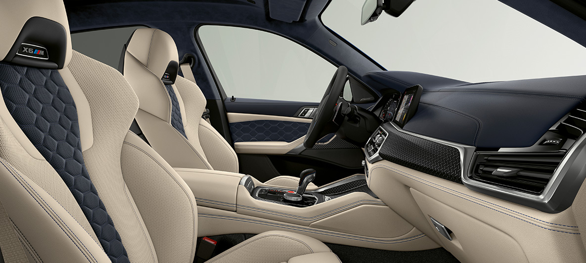 BMW X6 M BMW Individual, F96, SUV, 2020, interior BMW X6 M BMW Individual, F96, SUV, 2020, interior, bancos multifuncionais M com logótipo X6 M