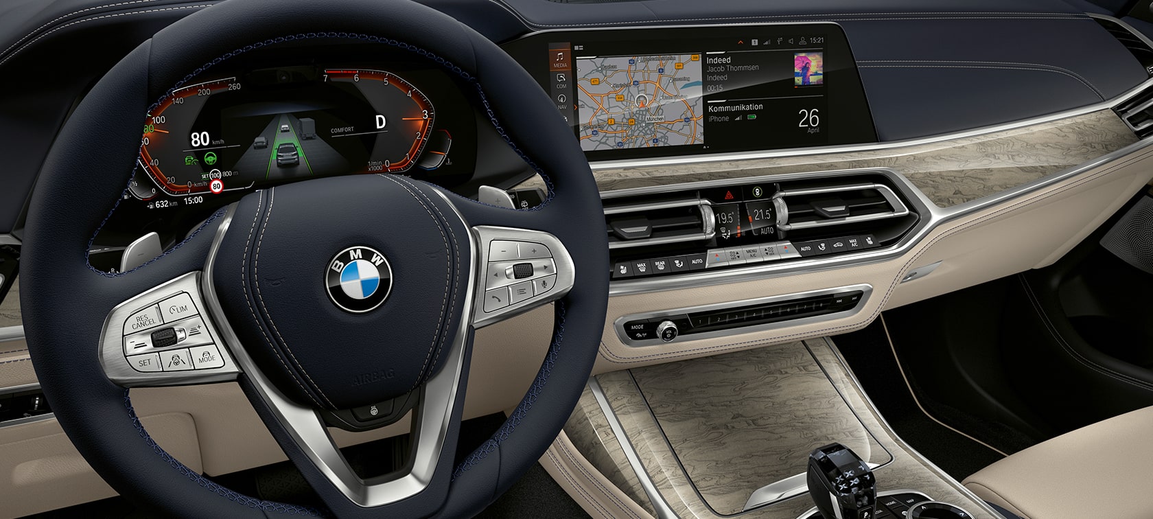 Modelos BMW X7 M , inovações BMW X7 M , posto de condução com destaque para o painel de instrumentos e painel do condutor, G07