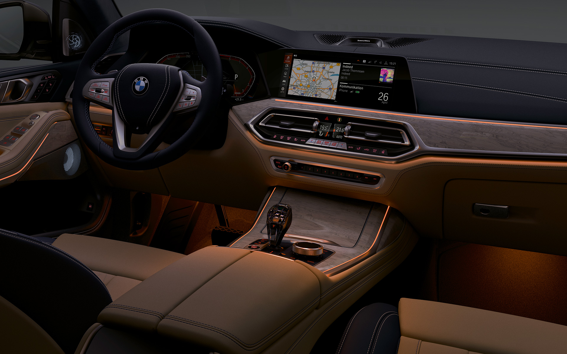 BMW X7 M50i, BMW X7 M50d, G07, 2019, posto de condução, luz ambiente BMW X7 M50i, BMW X7 M50d, G07, 2019, posto de condução, luz ambiente
