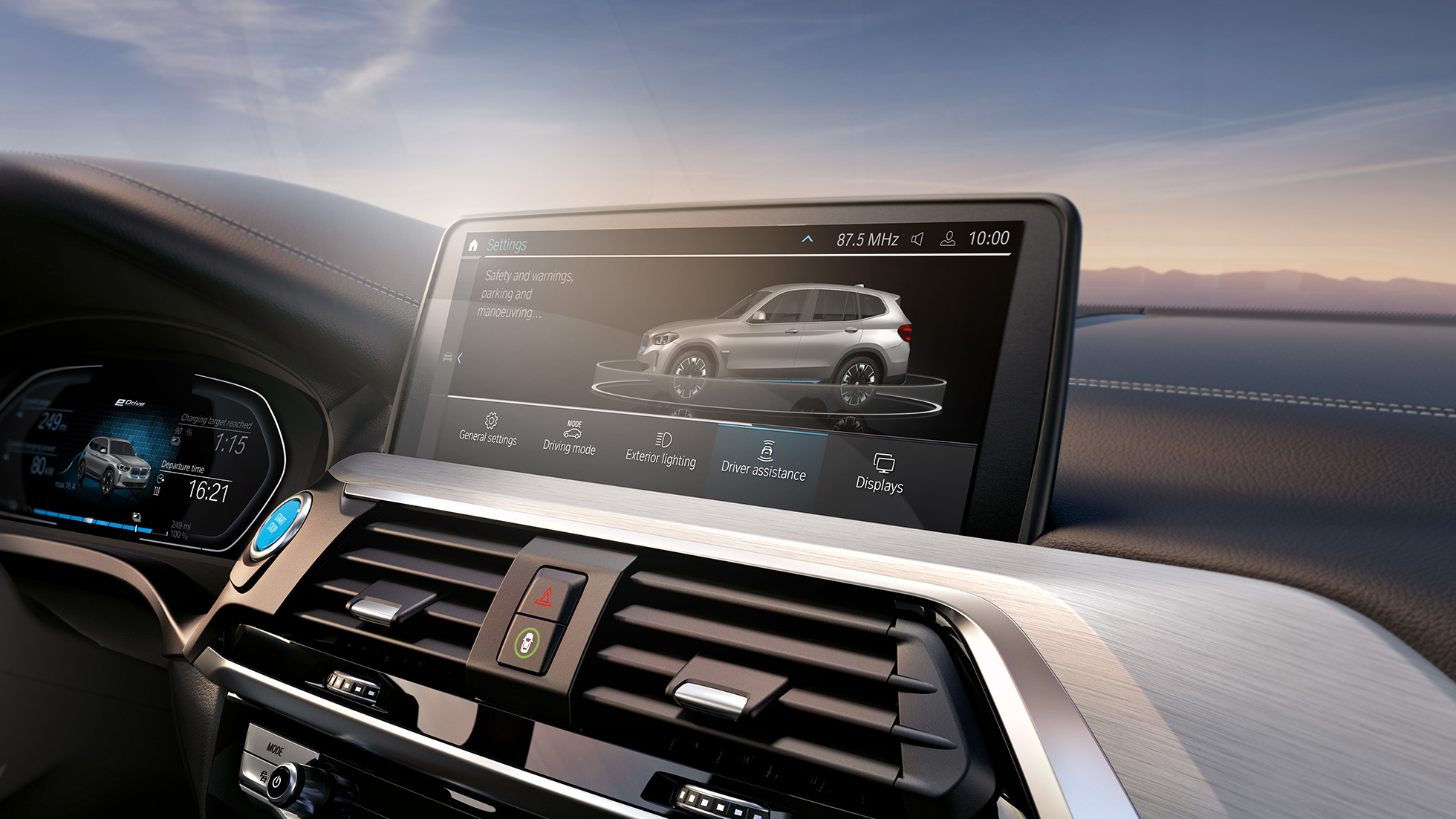 Sistemas de assistência ao condutor, BMW iX3, G08, ecrã de controlos, posto de condução Sistemas de assistência ao condutor, BMW iX3, G08, 2020, ecrã de controlos, posto de condução