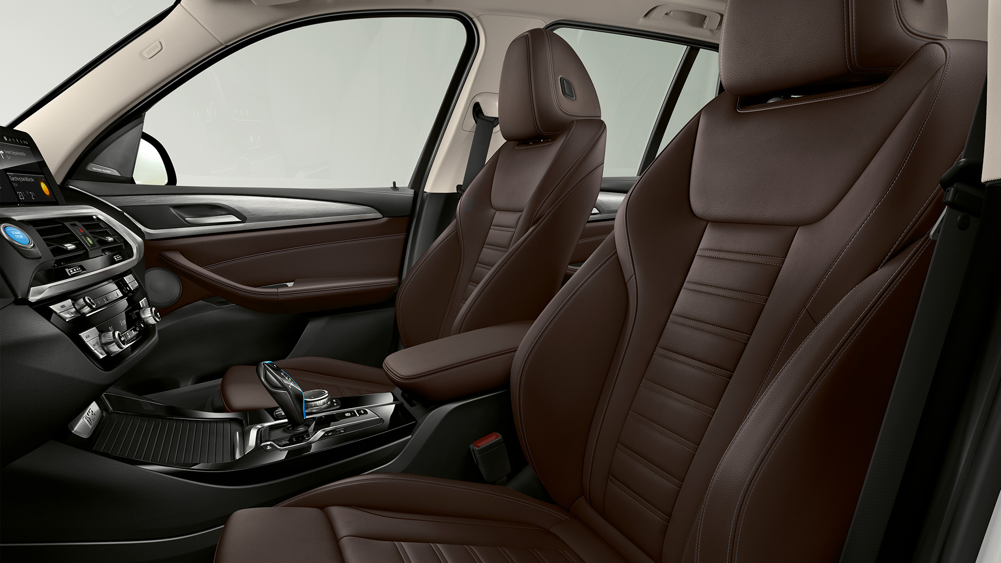BMW iX3, G08, bancos desportivos em pele Vernasca em preto BMW iX3, G08, 2020, Versão “Impressive”, bancos desportivos para condutor e passageiro da frente em pele Vernasca em preto, interior