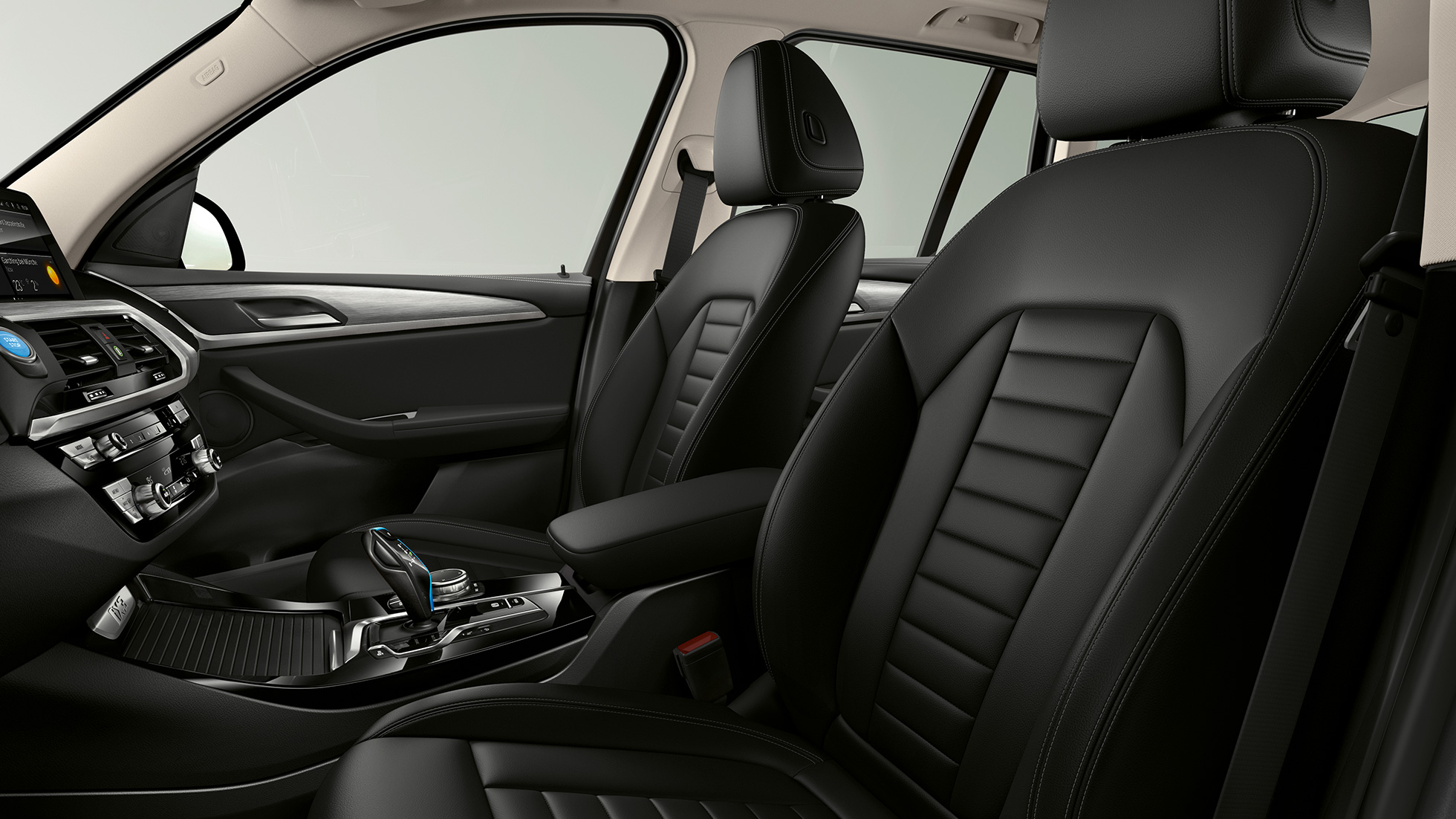 BMW iX3, G08, 2020, Versão “Inspiring”, bancos desportivos em pele Vernasca em Mocha BMW iX3, G08, 2020, Versão “Inspiring”, bancos desportivos para condutor e passageiro da frente em pele Vernasca em Mocha, interior