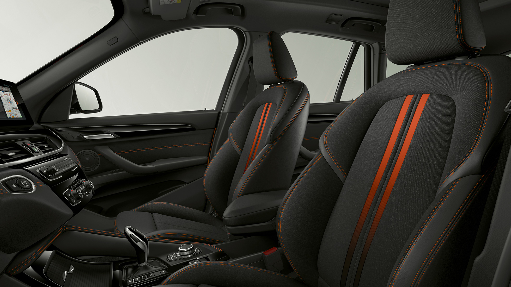 BMW X1, Versão Line Sport, estofos BMW X1, Versão Line Sport, interior com destaque para os estofos