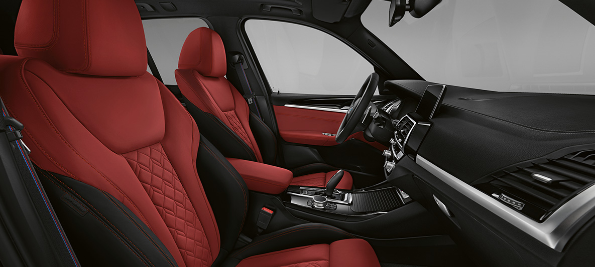 BMW X3, pele Merino BMW Individual de grão fino e pormenores adicionais em vermelho Fiona/preto BMW X3, pele Merino BMW Individual de grão fino e pormenores adicionais em vermelho Fiona/preto